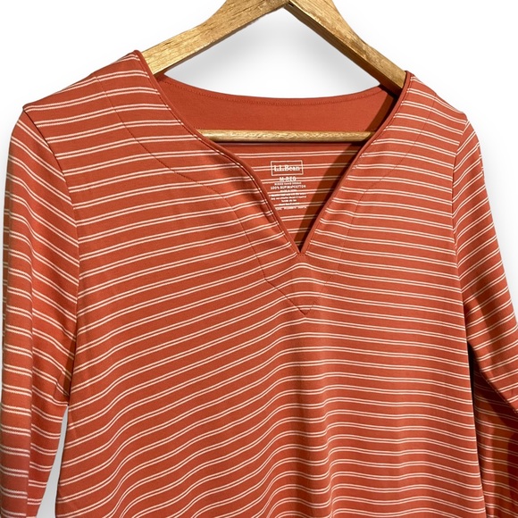 LL Bean Striped Orange Shirt 3/4‎ length sleeves - Medium - Picture 3 of 4